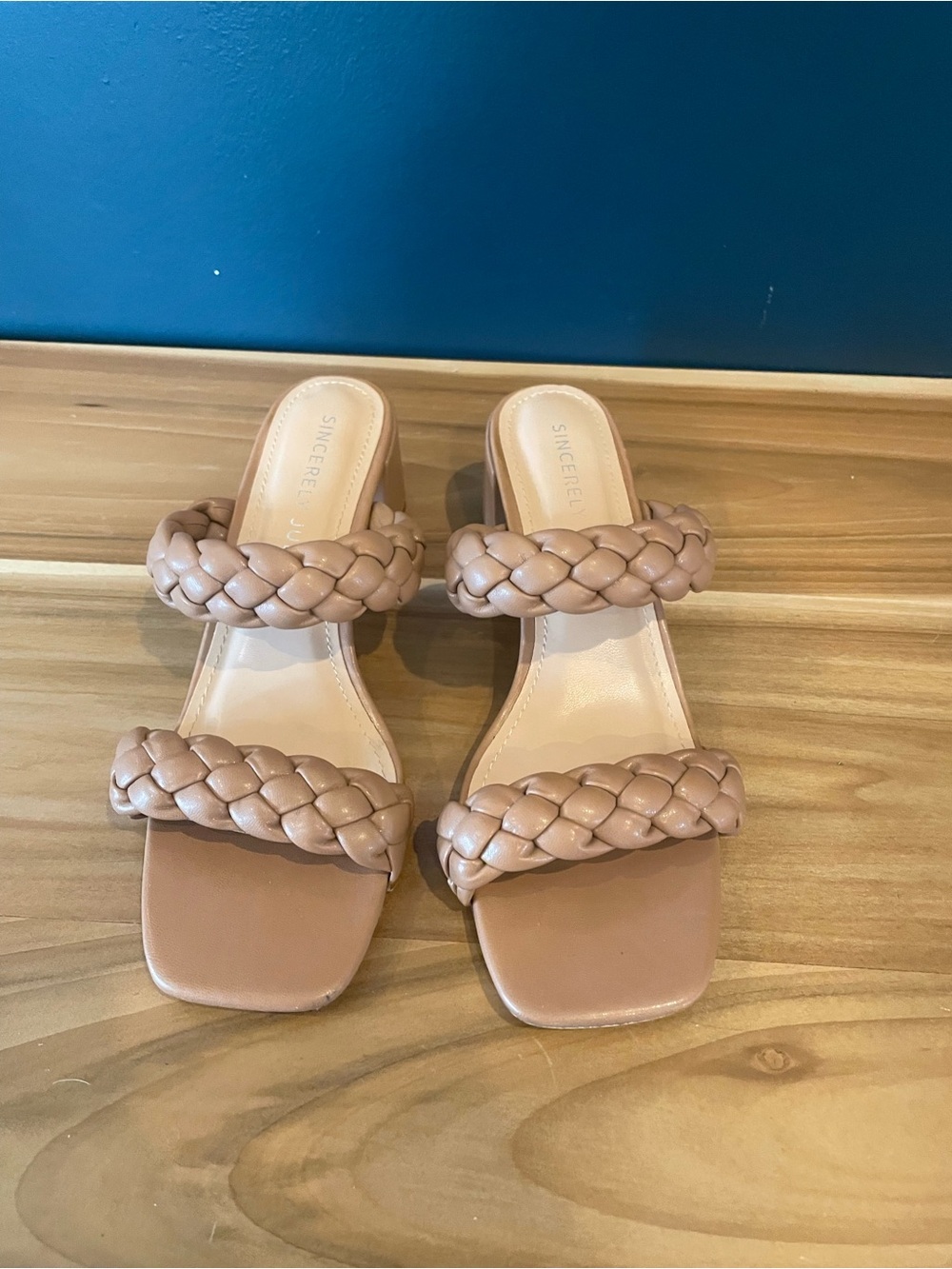 Sincerely Jules Braided Double-Strap Slide Sandals in Nude